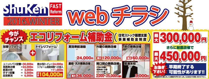 本日チラシ新聞折込日 今がチャンス 住宅ストック循環支援事業補助金制度 リフォームと増改築なら秀建 海老名市 大和市 藤沢市