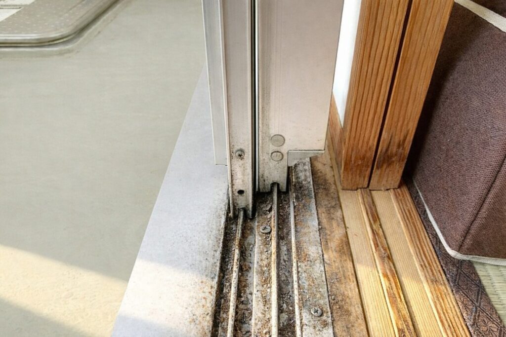 汚れたサッシの画像