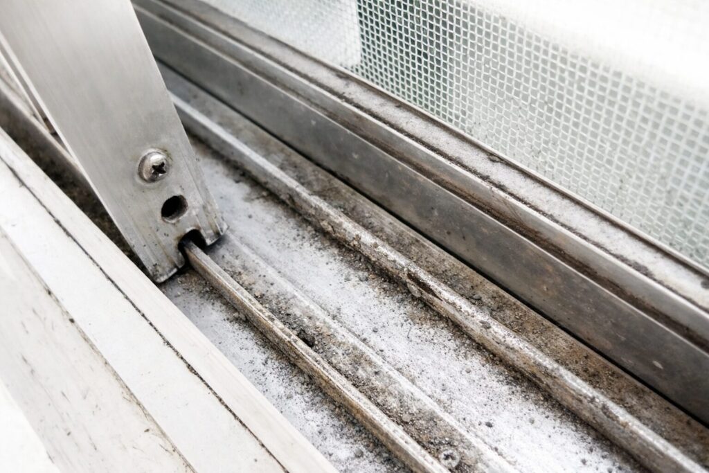 摩耗した窓のレールの画像