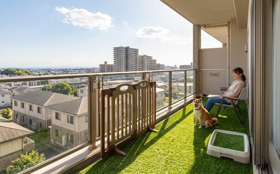 海老名市の人工芝のマンションベランダ画像