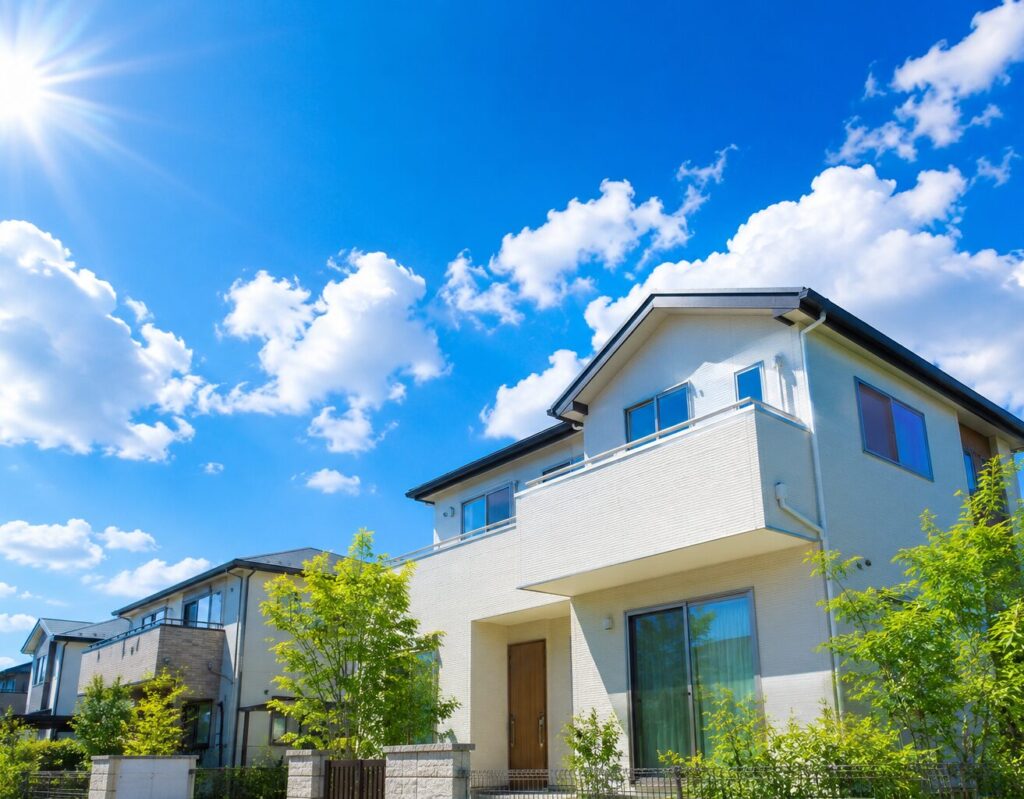 住宅と夏の日差しの画像